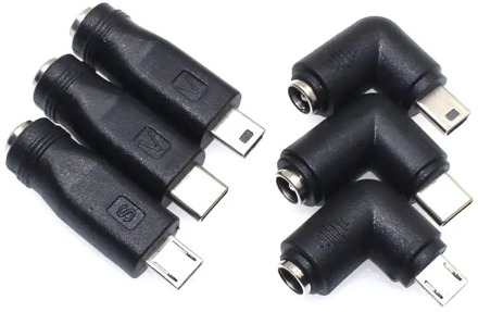 5V DC 5.5 * 2.1 mm Power Jack USB Type C USB-C Type-c 5.5mm *2.1mm Mini USB Right & Micro USB DC Power Connector Adapter 1pcs