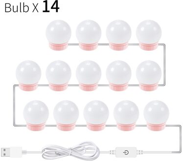 5V Make Spiegel Vanity Gloeilamp Led Cosmetische Lichten Usb Dimbare Make Lamp 2 6 10 14 Lampen Dressing tafellamp Voor Badkamer 14 Bulbs roze