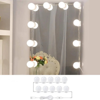 5V Stepless Dimmable Mirror Lamp USB Hollywood Makeup Vanity Light 2/6/10/14Bulbs for Makeup Mirror Dressing Table Bathroom Wall