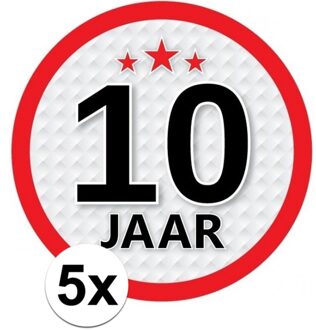 5x 10 Jaar leeftijd stickers rond 15 cm - 10 jaar verjaardag/jubileum versiering 5 stuks