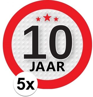 5x 10 Jaar leeftijd stickers rond 9 cm verjaardag versiering