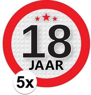 5x 18 jaar leeftijd sticker - rond - dia 9 cm - 18 jaar verjaardag/jubileum/leeftijd versiering