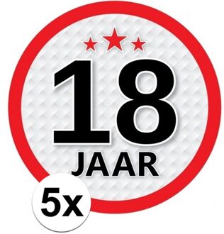 5x 18 Jaar leeftijd stickers rond 15 cm - 18 jaar verjaardag/jubileum versiering 5 stuks