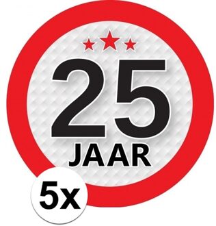 5x 25 jaar leeftijd sticker - rond - dia 9 cm - 25 jaar verjaardag/jubileum/leeftijd versiering