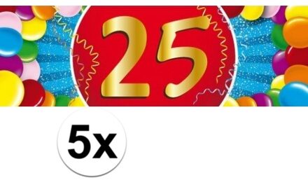 5x 25 Jaar leeftijd stickers 19 x 6 cm - 25 jaar verjaardag/jubileum versiering 5 stuks