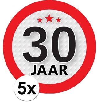 5x 30 Jaar leeftijd stickers rond 9 cm - 30 jaar verjaardag/jubileum versiering