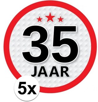 5x 35 Jaar leeftijd stickers rond 15 cm - 35 jaar verjaardag/jubileum versiering 5 stuks