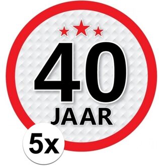 5x 40 Jaar leeftijd stickers rond 15 cm - 40 jaar verjaardag/jubileum versiering 5 stuks