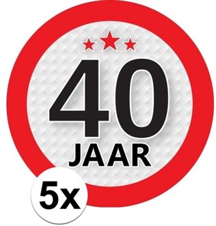 5x 40 Jaar leeftijd stickers rond 9 cm - 40 jaar verjaardag/jubileum versiering