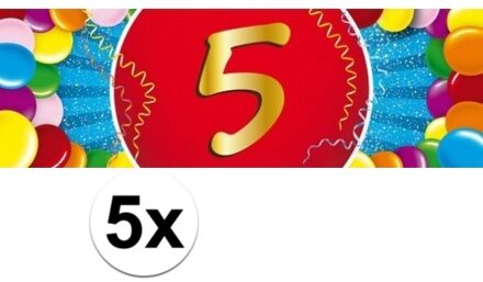 5x 5 Jaar leeftijd stickers 19 x 6 cm - 5 jaar verjaardag/jubileum versiering 5 stuks