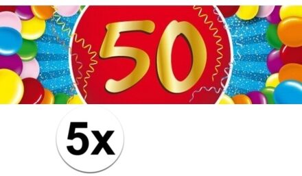 5x 50 Jaar leeftijd stickers 19 x 6 cm - 50 jaar verjaardag/jubileum versiering 5 stuks