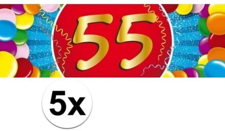 5x 55 Jaar leeftijd stickers 19 x 6 cm - 55 jaar verjaardag/jubileum versiering 5 stuks