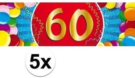 5x 60 Jaar leeftijd stickers 19 x 6 cm - 60 jaar verjaardag/jubileum versiering 5 stuks