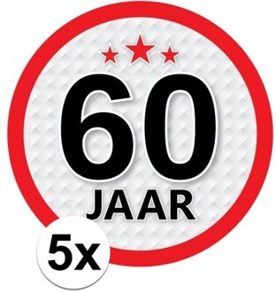 5x 60 Jaar leeftijd stickers rond 15 cm - 60 jaar verjaardag/jubileum versiering 5 stuks