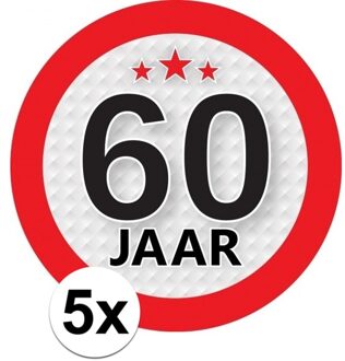 5x 60 Jaar leeftijd stickers rond 9 cm - 60 jaar verjaardag/jubileum versiering