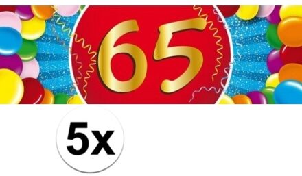 5x 65 Jaar leeftijd stickers 19 x 6 cm - 65 jaar verjaardag/jubileum versiering 5 stuks