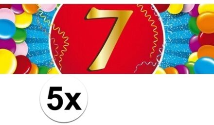 5x 7 Jaar leeftijd stickers 19 x 6 cm - 7 jaar verjaardag/jubileum versiering 5 stuks