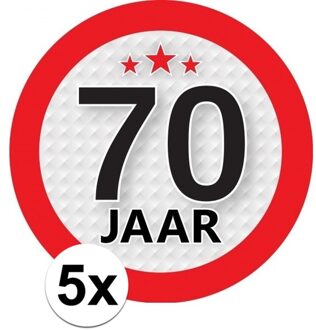 5x 70 jaar leeftijd sticker - rond - dia 9 cm - 70 jaar verjaardag/jubileum/leeftijd versiering