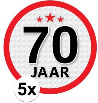 5x 70 Jaar leeftijd stickers rond 15 cm - 70 jaar verjaardag/jubileum versiering 5 stuks