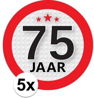 5x 75 jaar leeftijd sticker - rond - dia 9 cm - 75 jaar verjaardag/jubileum/leeftijd versiering