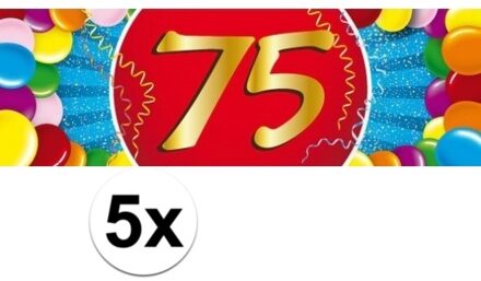 5x 75 Jaar leeftijd stickers 19 x 6 cm verjaardag versiering