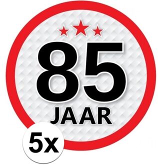 5x 85 Jaar leeftijd stickers rond 15 cm - 85 jaar verjaardag/jubileum versiering 5 stuks