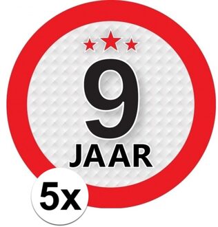 5x 9 Jaar leeftijd stickers rond 9 cm - 9 jaar verjaardag/jubileum versiering