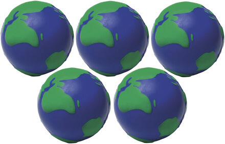 5x Anti-stressballen wereldbol 6,5 cm