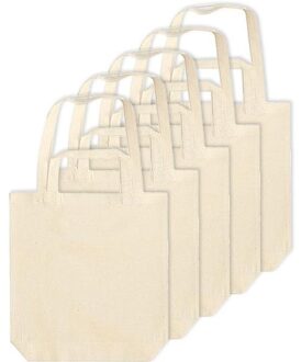 5x canvas tas met dubbel hengsel - beige - 38 x 42 cm- katoen - boodschappen draagtas/shopper