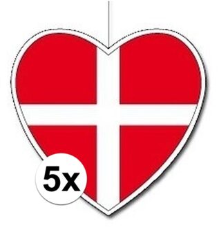 5x Denemarken hangdecoratie harten 14 cm