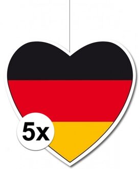 5x Duitsland hangdecoratie harten 14 cm Multi