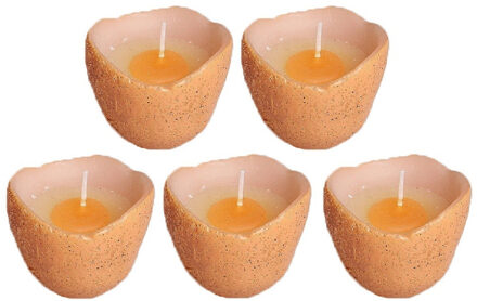 5x Ei vormig kaarsjes bruin 5 cm