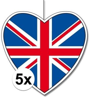 5x Engeland hangdecoratie harten 28 cm