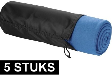 5x Fleece deken zee blauw 150 x 120 cm - reisdeken met tasje