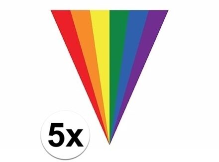 5x Gay pride regenboog slingers 5 meter - Vlaggenlijnen - LHBT thema artikelen