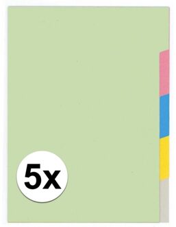 5x Gekleurde tabbladen A4 met 5 tabs