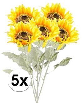 5x Gele zonnebloem kunstbloemen 82 cm - Kunstbloemen Geel