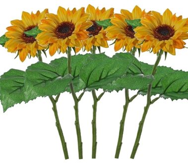 5x Gele zonnebloemen kunstbloem 35 cm - Kunstbloemen Geel