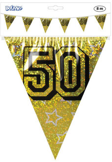 5x Gouden bruiloft 50 jaar vlaggenlijn 8 meter - Jubileum decoratie - Sarah/Abraham versiering