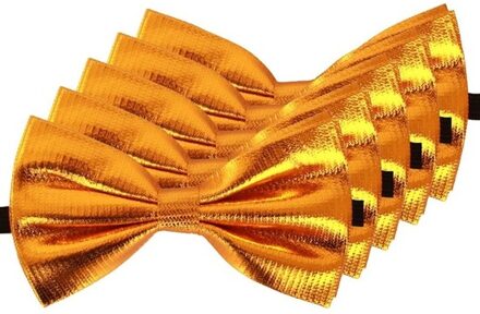 5x Gouden verkleed vlinderstrikjes 14 cm voor dames/heren