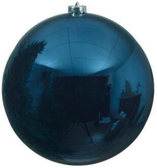 5x Grote donkerblauwe kunststof kerstballen van 14 cm - glans - donkerblauwe kerstboom versiering