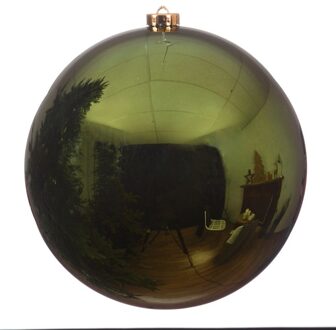 5x Grote donkergroene kunststof kerstballen van 14 cm - glans - donkergroene kerstboom versiering