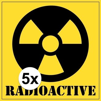 5x Halloween decoratie radioactief / radioactive sticker 10,5 cm Geel