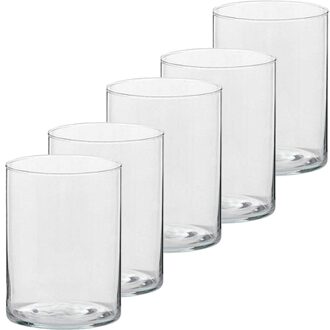 5x Hoge theelichthouders/waxinelichthouders van glas 5,5 x 6,5 cm - Glazen kaarsenhouders - Woondecoraties