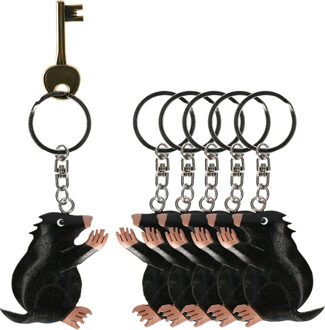 5x Houten mollen sleutelhangers