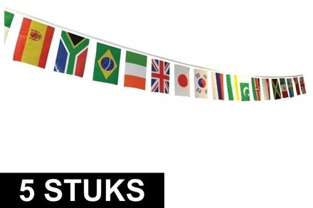 5x Internationale vlaggenlijnen 7 meter - Wereld landen vlag - Wereldvlag - Landen vlaggetjes 5 stuks