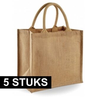 5x Jute boodschappentassen/shoppers 30 x 30 x 19 cm - Naturel goodiebag/tassen 14 liter