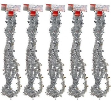 5x Kerstboom versiering slingers zilver