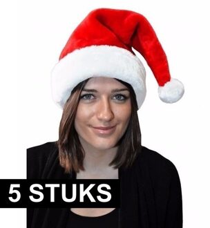 5x Kerstmuts rood met bont voor volwassenen - Kerstmutsen