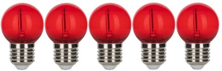 5x Kogellamp Rood | LED Filament 0,6W | Grote fitting E27 Plastic